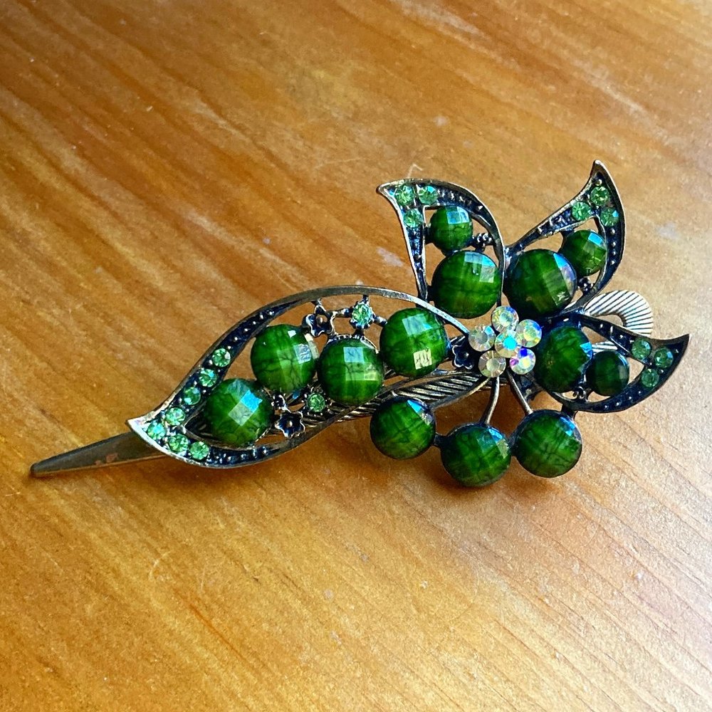 Green Floral Hair Clip